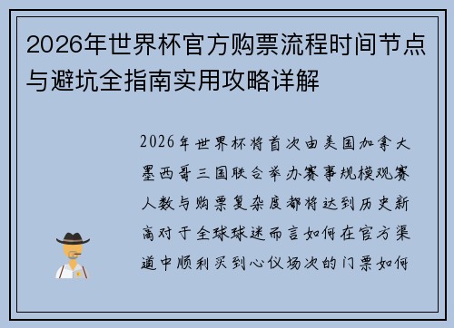 2026年世界杯官方购票流程时间节点与避坑全指南实用攻略详解